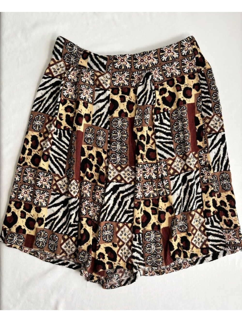 Vintage Jaclyn T San Francisco Animal Patchwork Culotte Shorts, Size Large